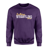 custom wrestling mascot and wrestler name on a sweatshirt with a white graphic