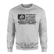 wrestling mom horizontal flag on a sweatshirt with a black graphic