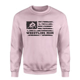 wrestling mom horizontal flag on a sweatshirt with a black graphic