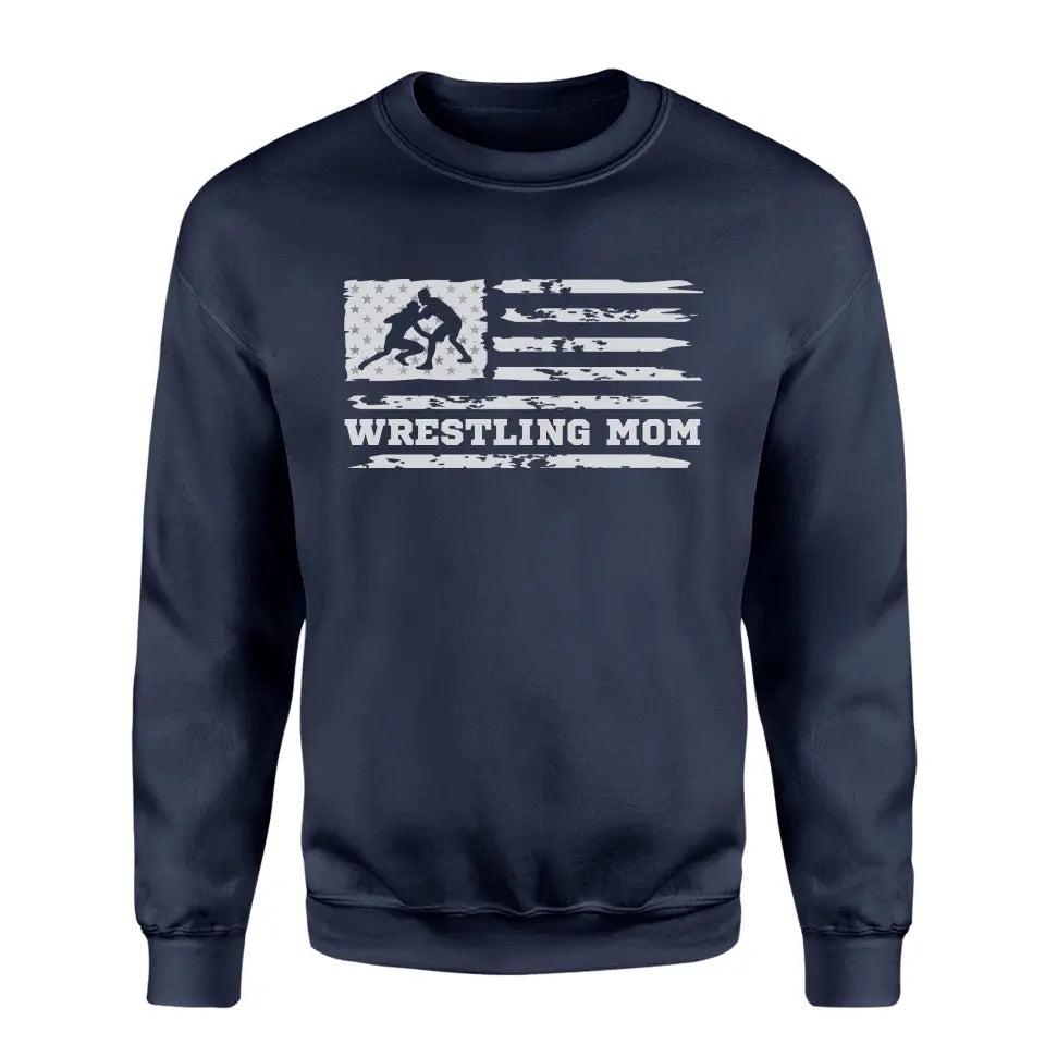 wrestling mom horizontal flag on a sweatshirt with a white graphic