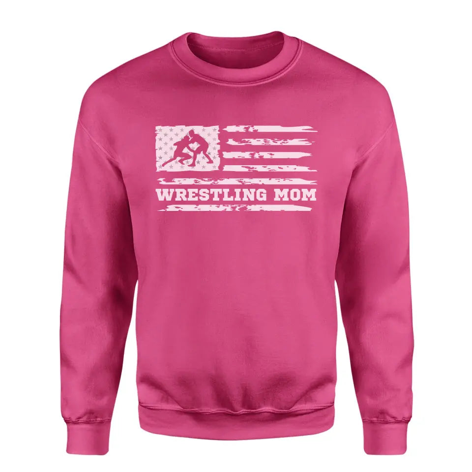 wrestling mom horizontal flag on a sweatshirt with a white graphic