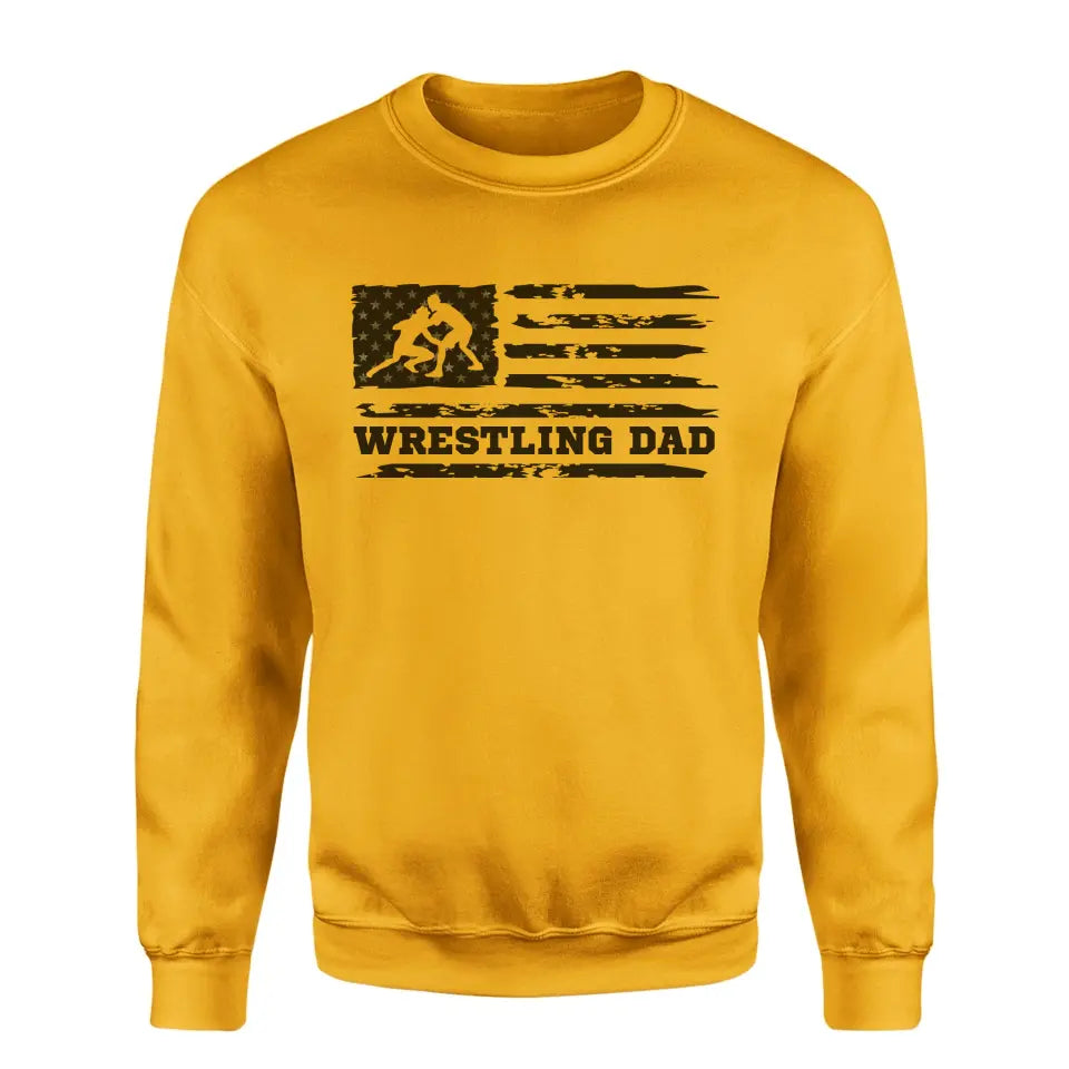 wrestling dad horizontal flag on a sweatshirt with a black graphic