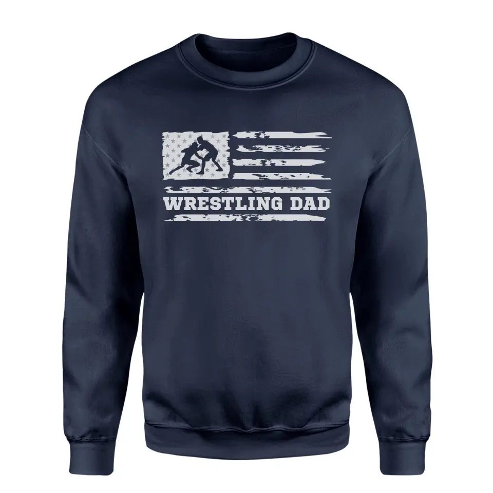 wrestling dad horizontal flag on a sweatshirt with a white graphic