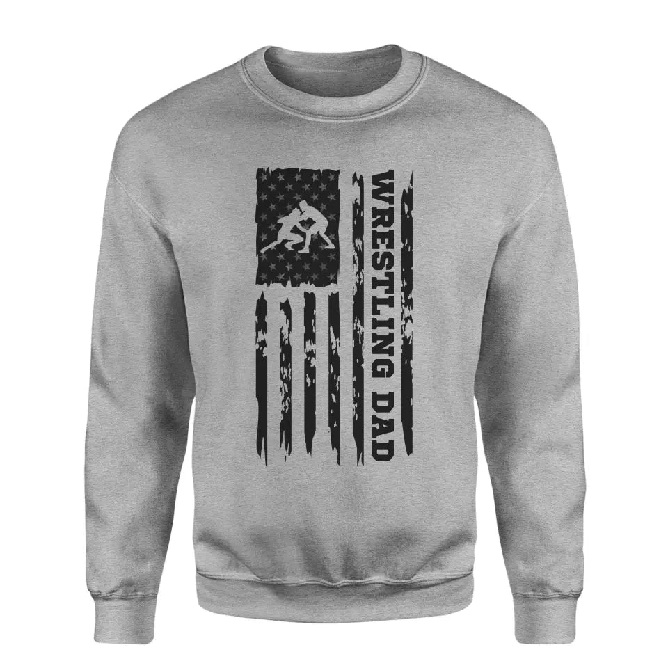 wrestling dad vertical flag on a sweatshirt with a black graphic