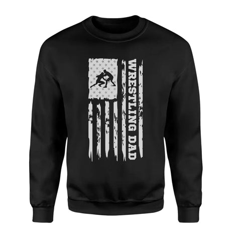 wrestling dad vertical flag on a sweatshirt with a white graphic