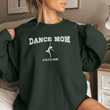 dance mom with dancer icon and dancer name on a sweatshirt with a white graphic