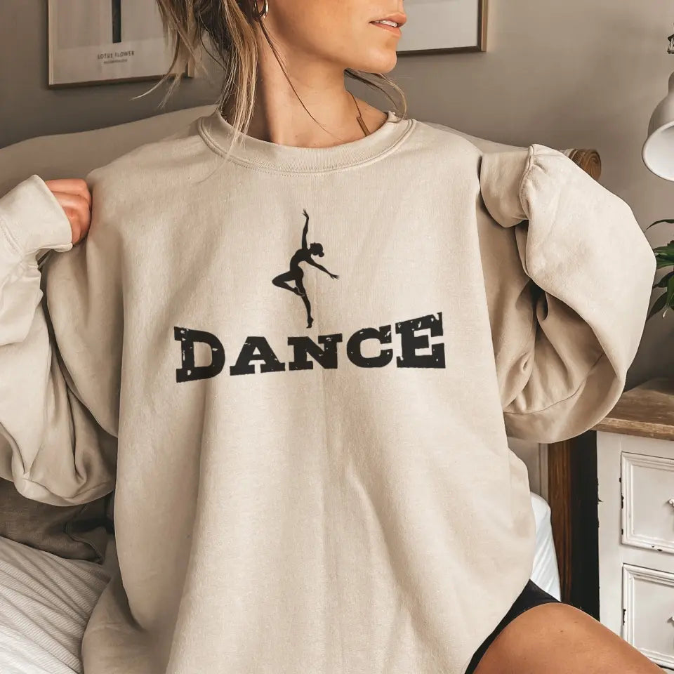 basic dance with dancer icon on a sweatshirt with a black graphic