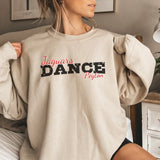 custom dance mascot and dancer name on a sweatshirt with a black graphic