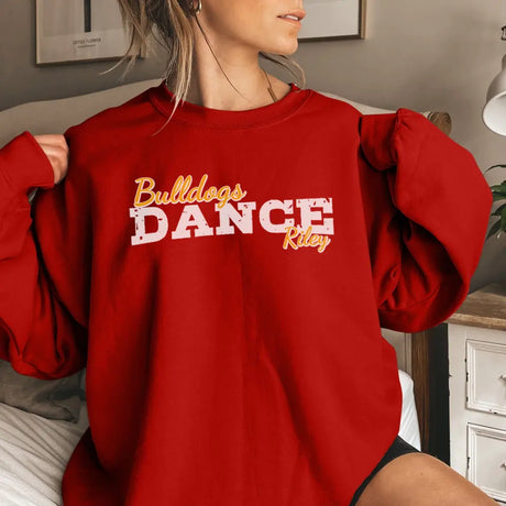 custom dance mascot and dancer name on a sweatshirt with a white graphic