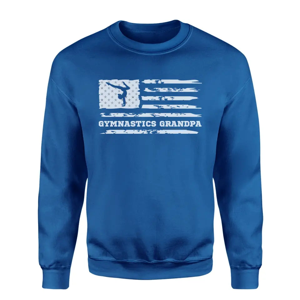 gymnastics grandpa horizontal flag on a sweatshirt with a white graphic