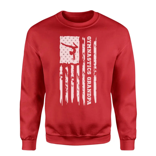 gymnastics grandpa vertical flag on a sweatshirt with a white graphic