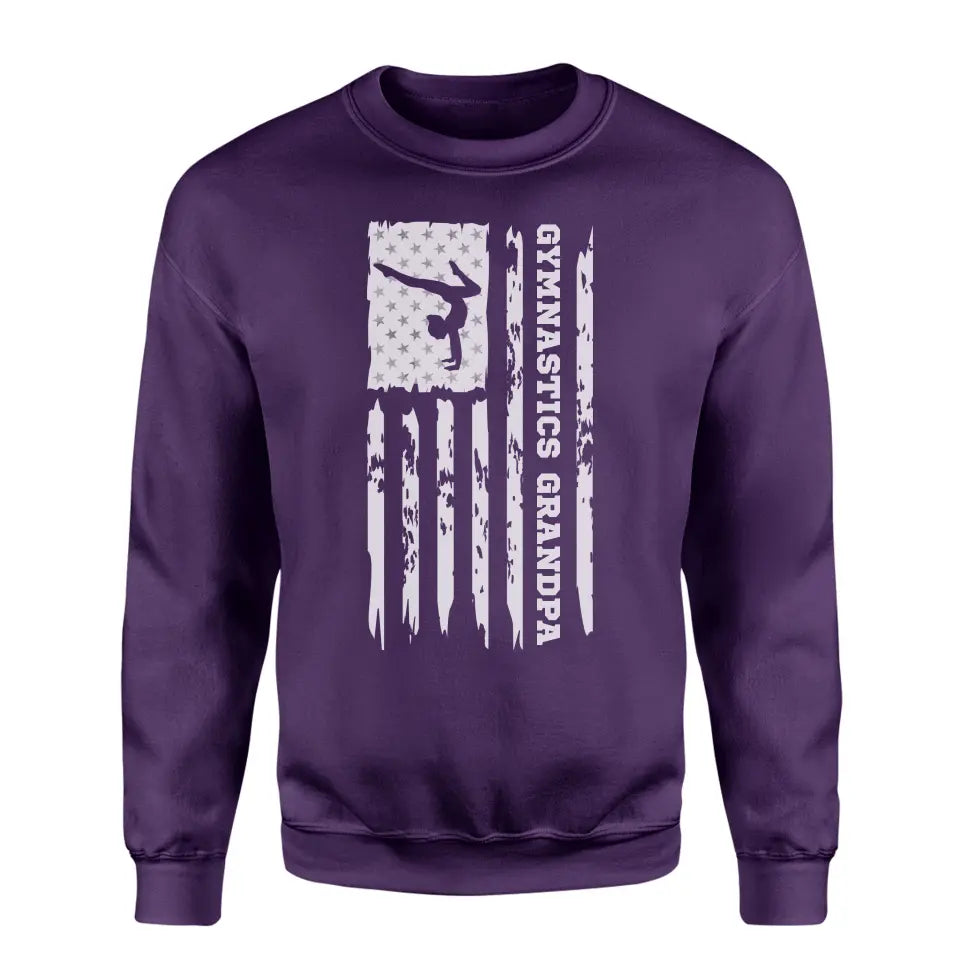 gymnastics grandpa vertical flag on a sweatshirt with a white graphic