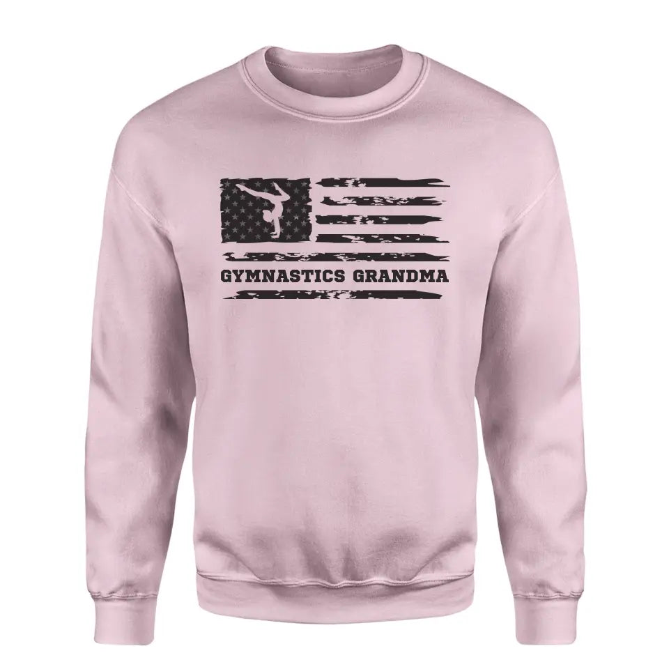 gymnastics grandma horizontal flag on a sweatshirt with a black graphic