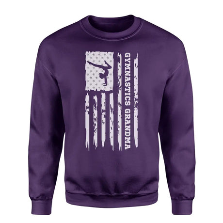 gymnastics grandma vertical flag on a sweatshirt with a white graphic