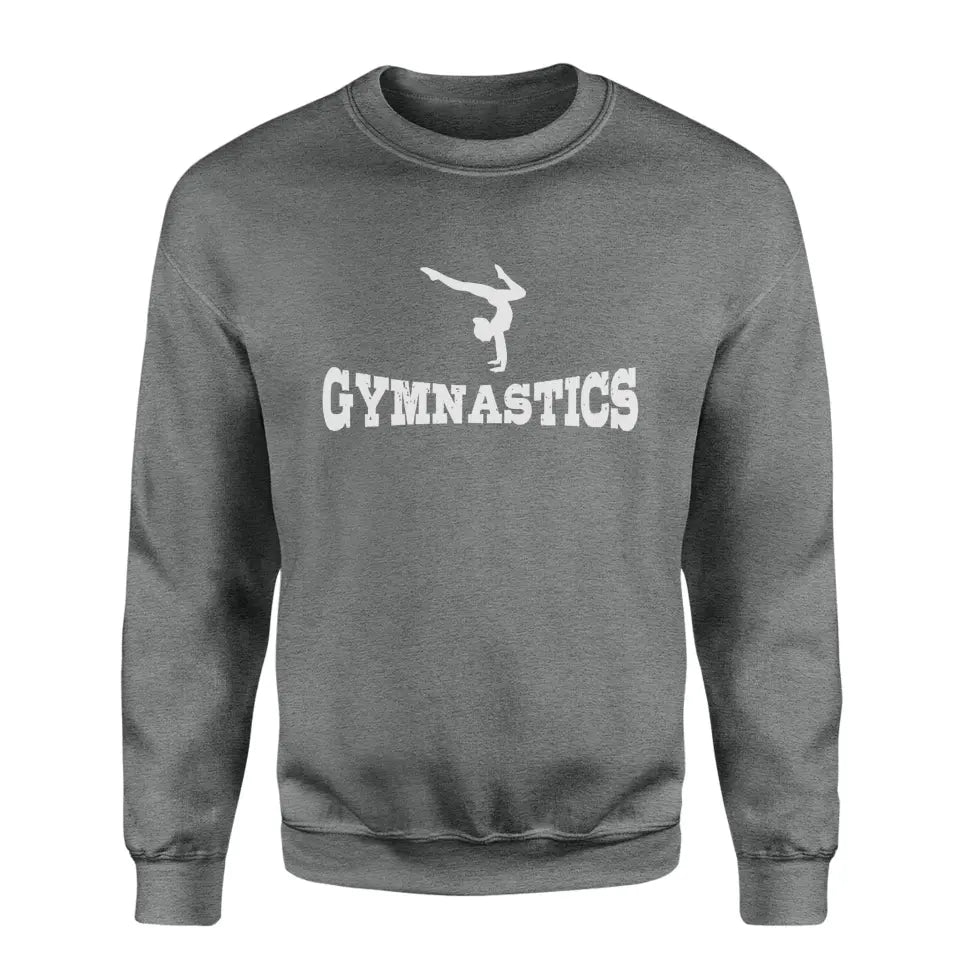 basic gymnastics with gymnast icon on a sweatshirt with a white graphic