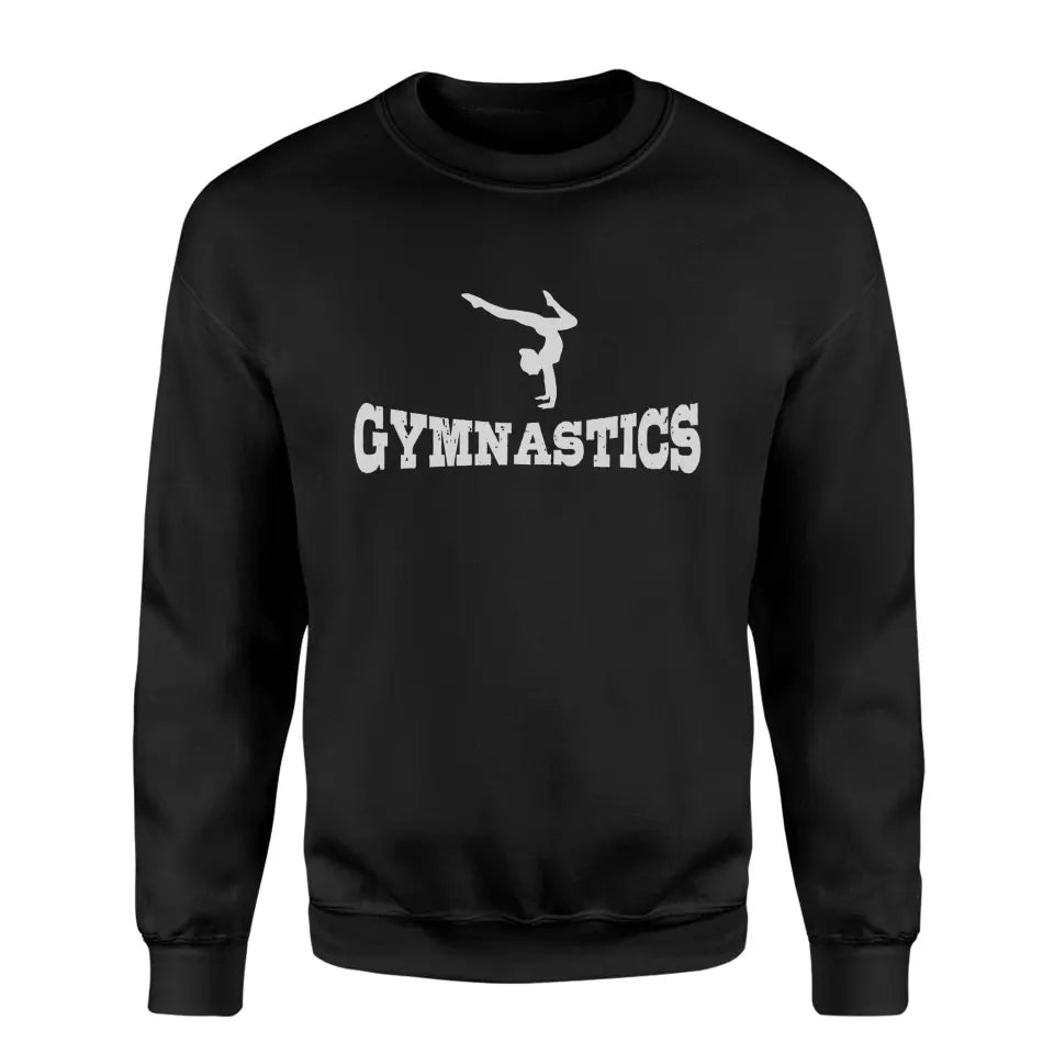 basic gymnastics with gymnast icon on a sweatshirt with a white graphic