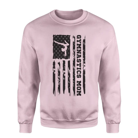 gymnastics mom vertical flag on a sweatshirt with a black graphic