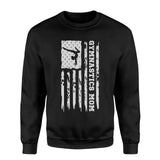 gymnastics mom vertical flag on a sweatshirt with a white graphic