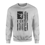 gymnastics dad vertical flag on a sweatshirt with a black graphic