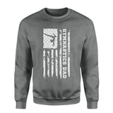 gymnastics dad vertical flag on a sweatshirt with a white graphic