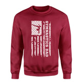 gymnastics dad vertical flag on a sweatshirt with a white graphic