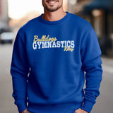 custom gymnastics mascot and gymnast name on a sweatshirt with a white graphic