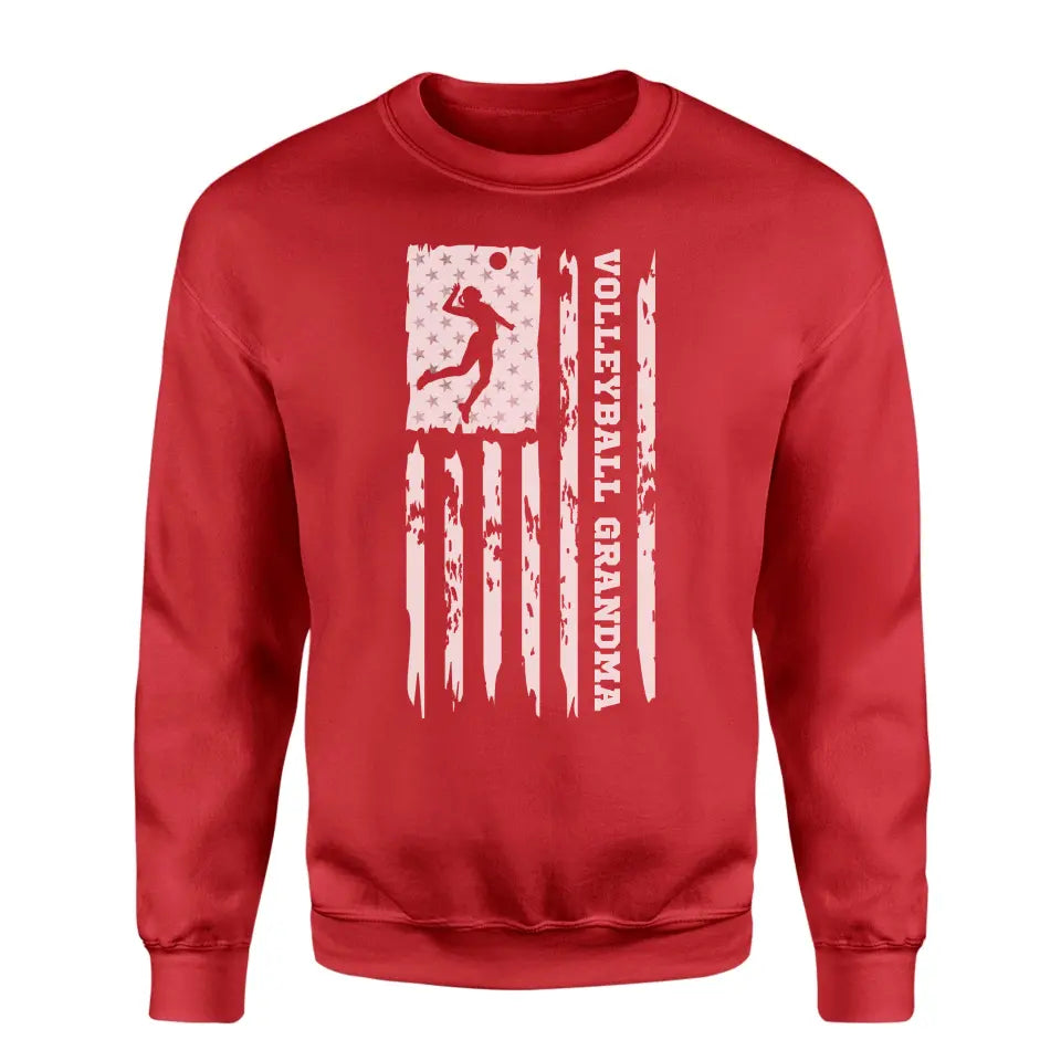 volleyball grandma vertical flag on a sweatshirt with a white graphic