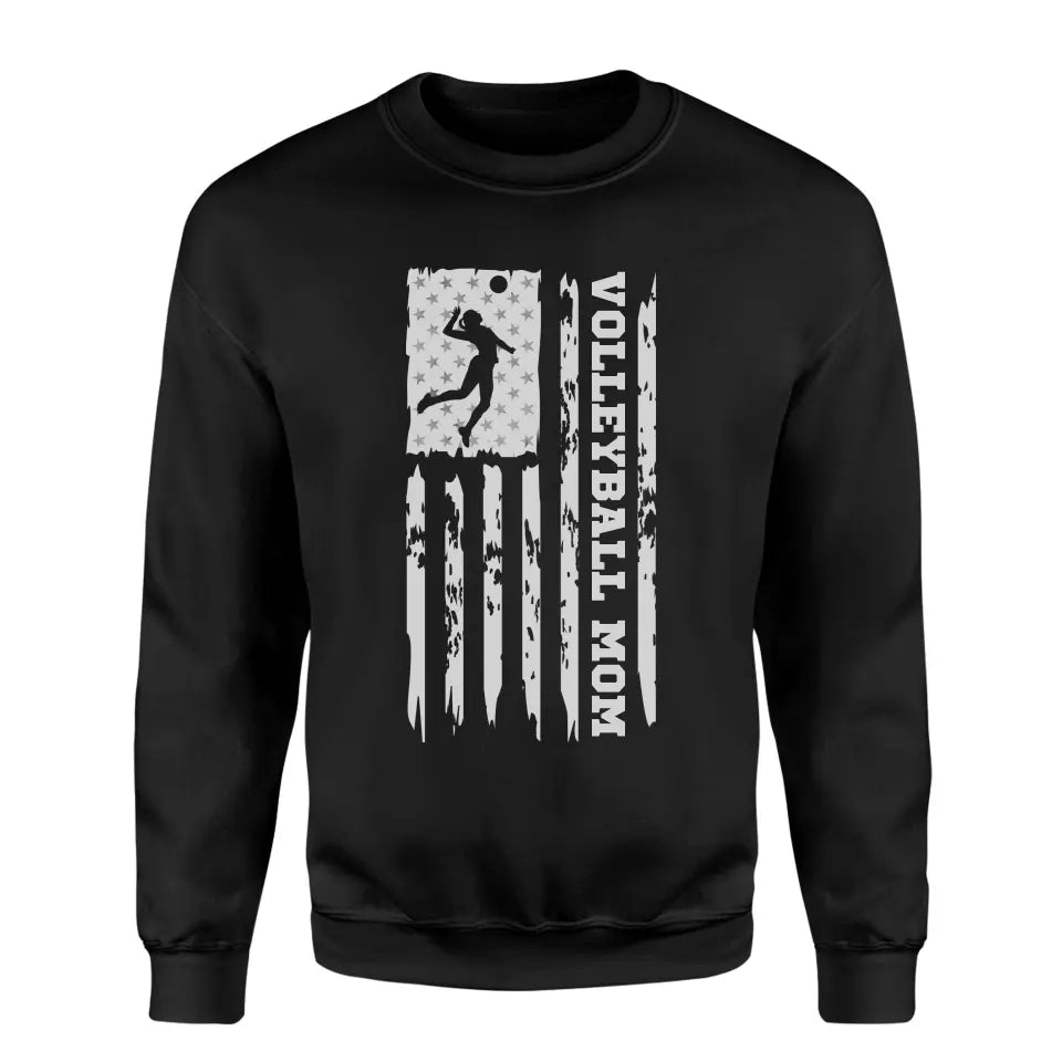 volleyball mom vertical flag on a sweatshirt with a white graphic