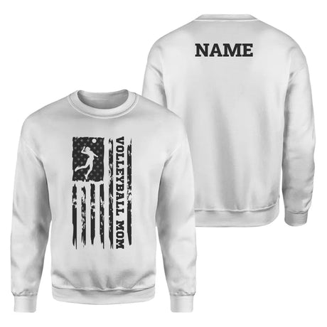 volleyball mom vertical flag with volleyball player name on a sweatshirt with a black graphic