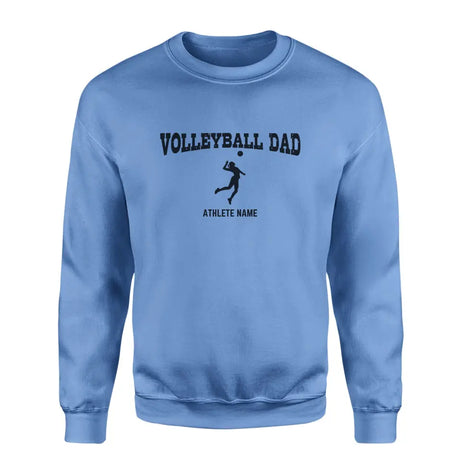 volleyball dad with volleyball player icon and volleyball player name on a sweatshirt with a black graphic