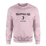 volleyball dad with volleyball player icon and volleyball player name on a sweatshirt with a black graphic