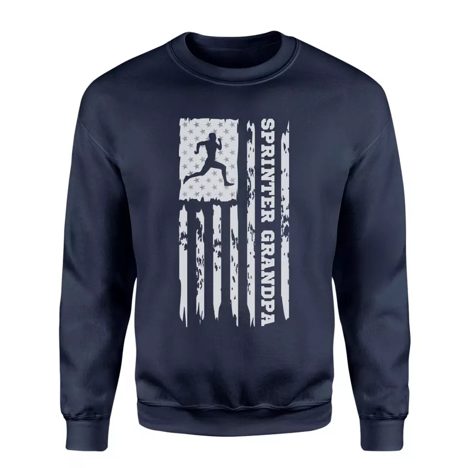 sprint grandpa vertical flag on a sweatshirt with a white graphic