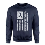 sprint grandpa vertical flag on a sweatshirt with a white graphic