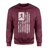 sprint grandpa vertical flag on a sweatshirt with a white graphic