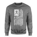 sprint grandpa vertical flag on a sweatshirt with a white graphic