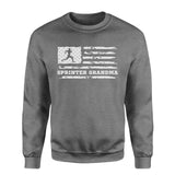 sprint grandma horizontal flag on a sweatshirt with a white graphic