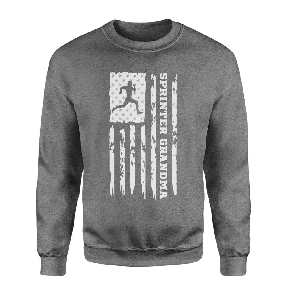 sprint grandma vertical flag on a sweatshirt with a white graphic