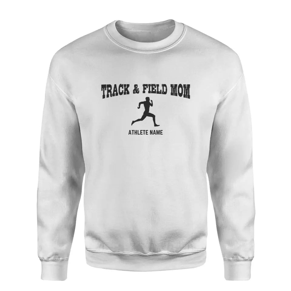 sprint mom with sprinter icon and sprinter name on a sweatshirt with a black graphic