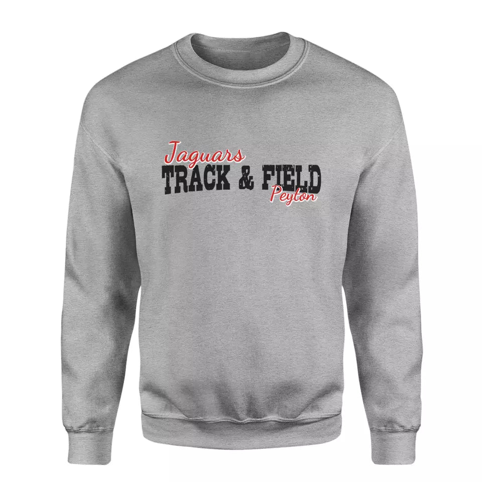 custom sprint mascot and sprinter name on a sweatshirt with a black graphic