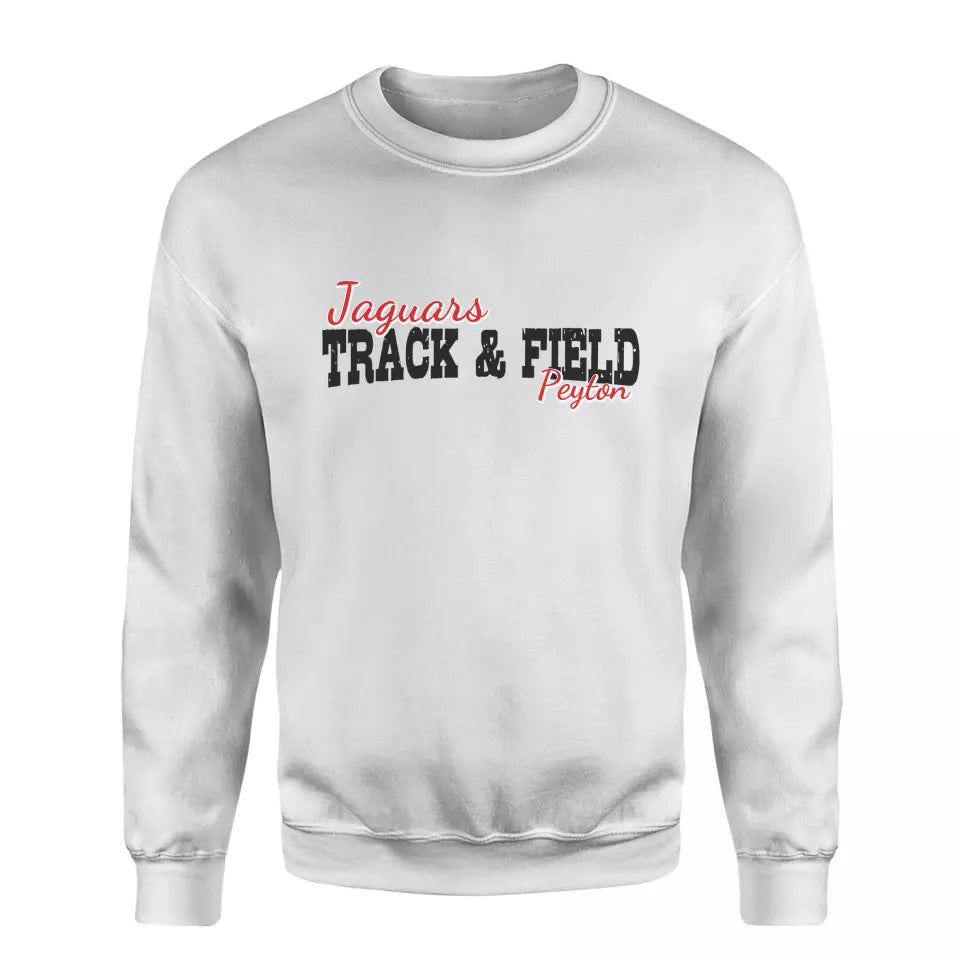 custom sprint mascot and sprinter name on a sweatshirt with a black graphic