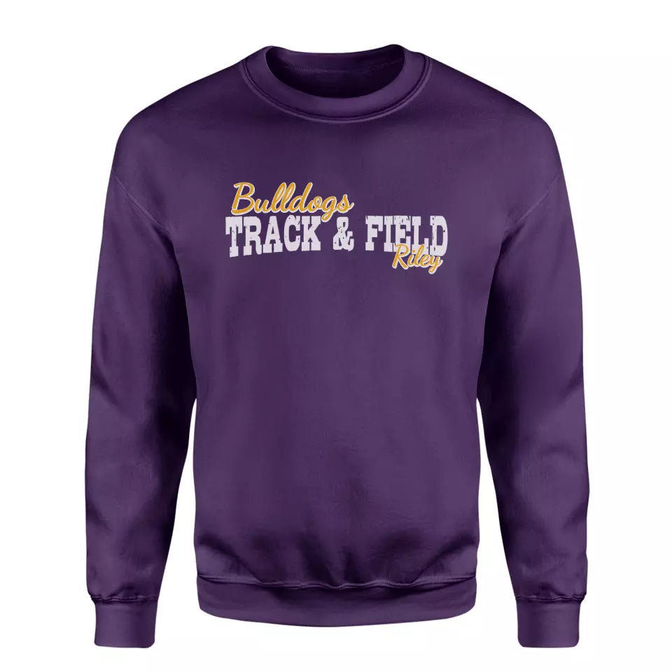 custom sprint mascot and sprinter name on a sweatshirt with a white graphic