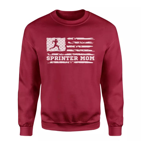 sprint mom horizontal flag on a sweatshirt with a white graphic