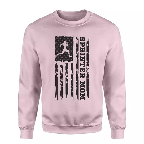 sprint mom vertical flag on a sweatshirt with a black graphic