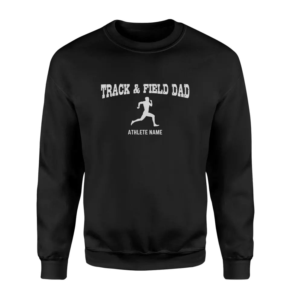 sprint dad with sprinter icon and sprinter name on a sweatshirt with a white graphic