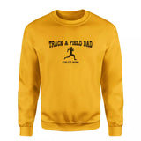 sprint dad with sprinter icon and sprinter name on a sweatshirt with a black graphic