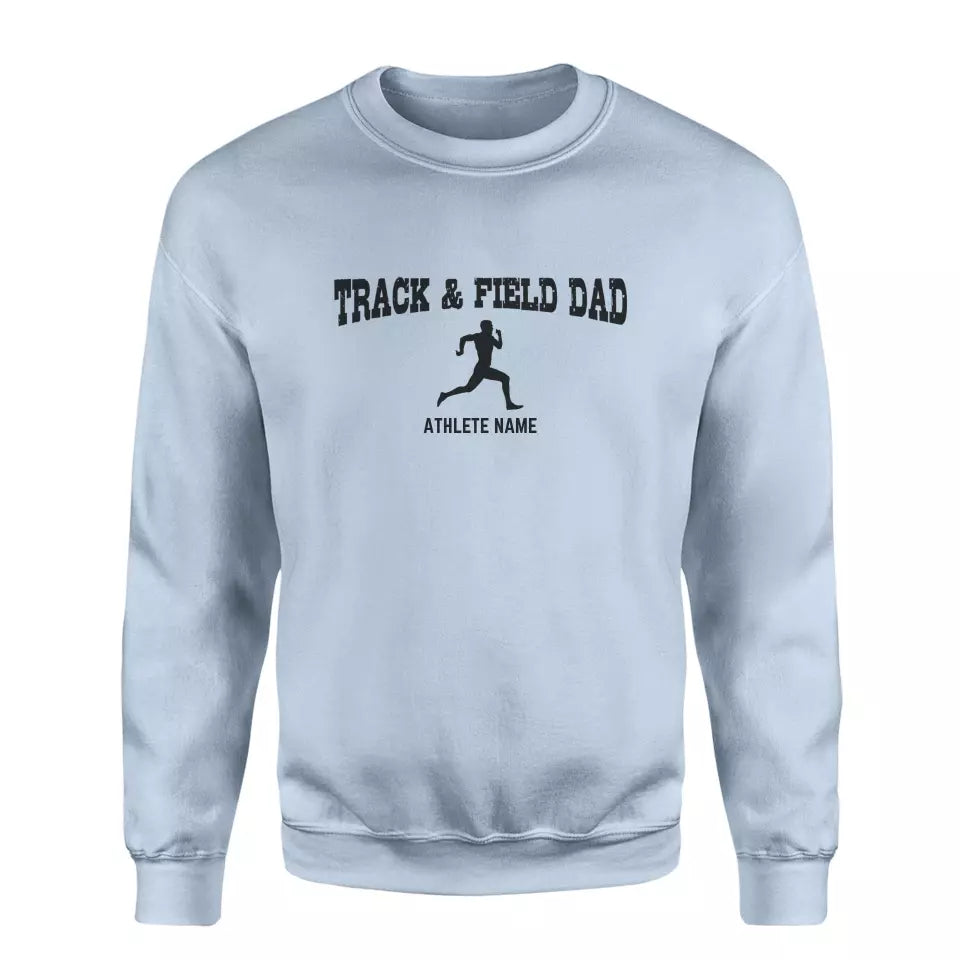 sprint dad with sprinter icon and sprinter name on a sweatshirt with a black graphic