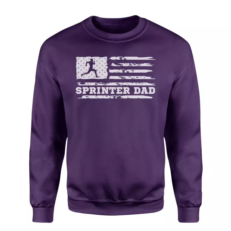 sprint dad horizontal flag on a sweatshirt with a white graphic