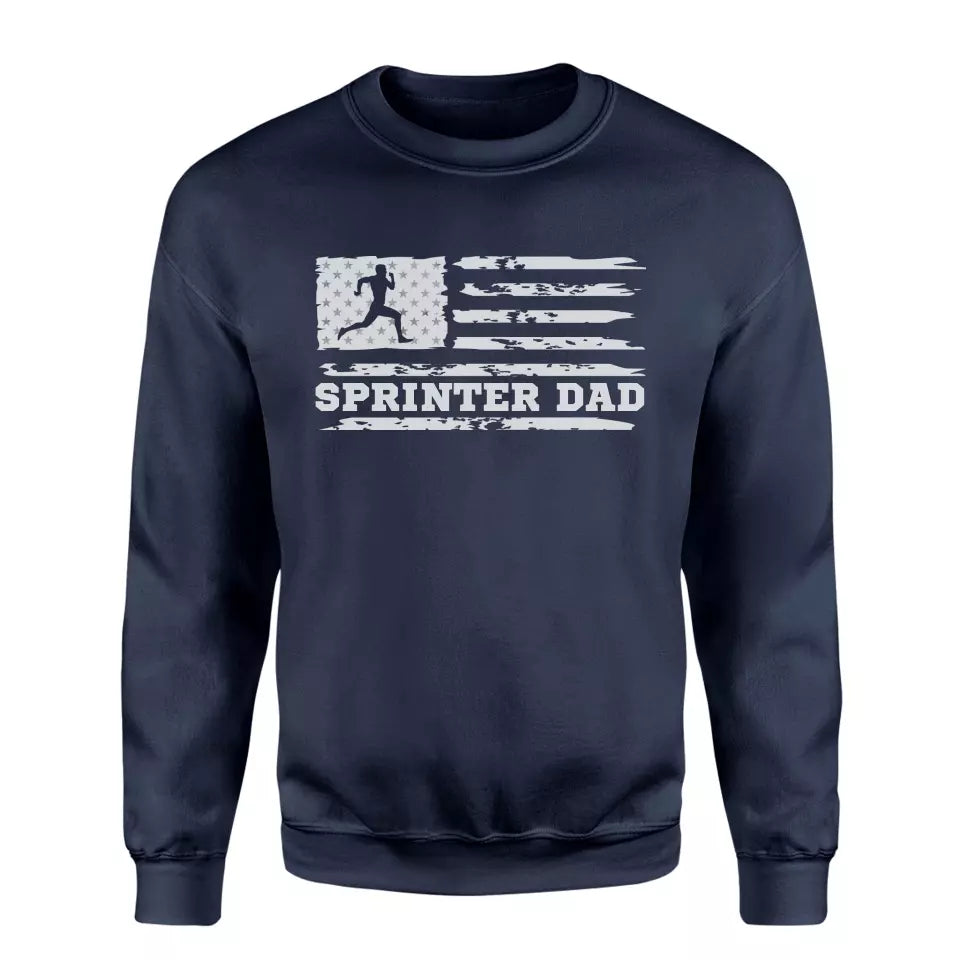 sprint dad horizontal flag on a sweatshirt with a white graphic