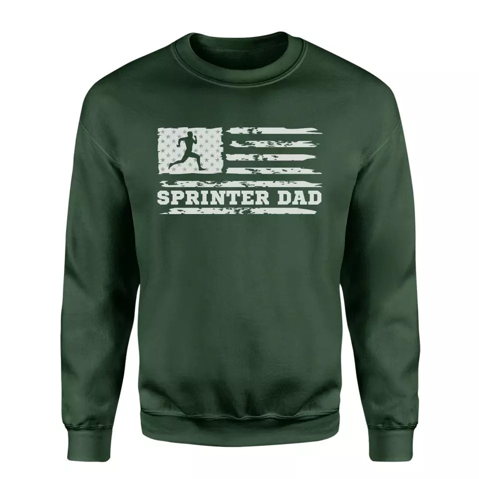 sprint dad horizontal flag on a sweatshirt with a white graphic