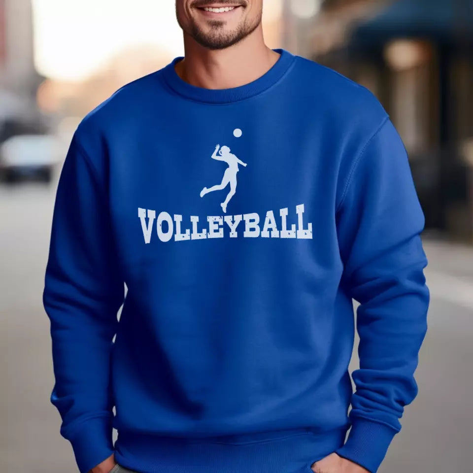 basic volleyball with volleyball player icon on a sweatshirt with a white graphic